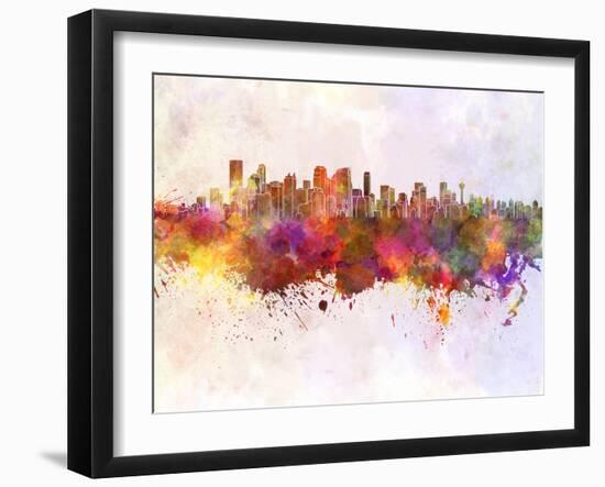 Calgary Skyline in Watercolor Background-paulrommer-Framed Art Print