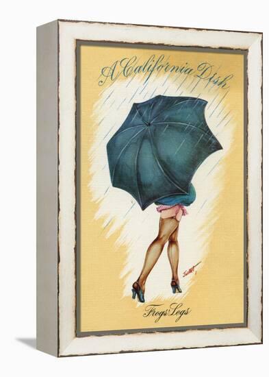 California - A Californian Dish, Frog's Legs; Woman with Good Legs and Umbrella-Lantern Press-Framed Stretched Canvas
