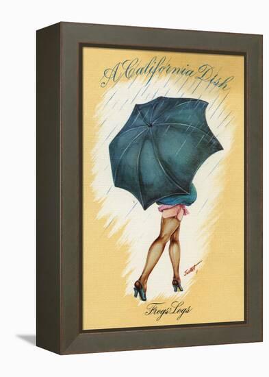 California - A Californian Dish, Frog's Legs; Woman with Good Legs and Umbrella-Lantern Press-Framed Stretched Canvas