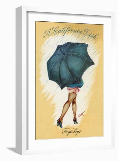 California - A Californian Dish, Frog's Legs; Woman with Good Legs and Umbrella-Lantern Press-Framed Art Print