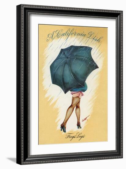 California - A Californian Dish, Frog's Legs; Woman with Good Legs and Umbrella-Lantern Press-Framed Art Print