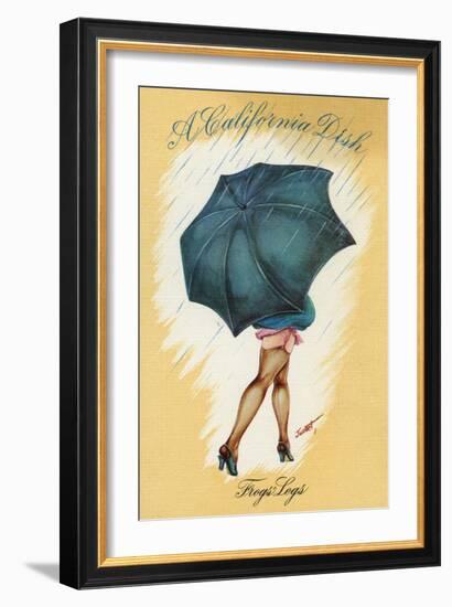 California - A Californian Dish, Frog's Legs; Woman with Good Legs and Umbrella-Lantern Press-Framed Art Print