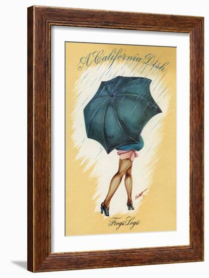 California - A Californian Dish, Frog's Legs; Woman with Good Legs and Umbrella-Lantern Press-Framed Premium Giclee Print