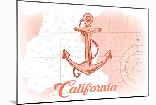 California - Anchor - Coral - Coastal Icon-Lantern Press-Mounted Art Print