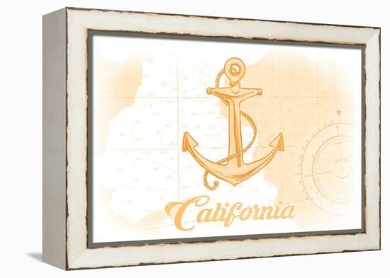 California - Anchor - Yellow - Coastal Icon-Lantern Press-Framed Stretched Canvas