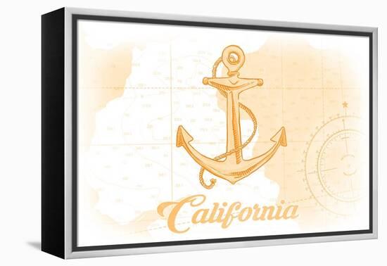 California - Anchor - Yellow - Coastal Icon-Lantern Press-Framed Stretched Canvas