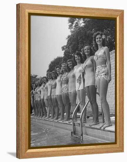 California and Florida Bathing Beauties Participating in a Contest-Peter Stackpole-Framed Premier Image Canvas