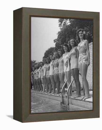 California and Florida Bathing Beauties Participating in a Contest-Peter Stackpole-Framed Premier Image Canvas