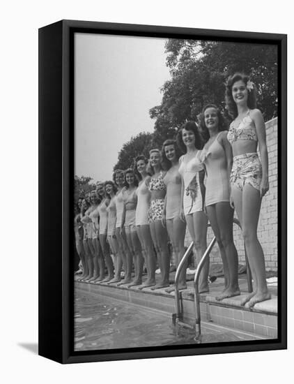 California and Florida Bathing Beauties Participating in a Contest-Peter Stackpole-Framed Premier Image Canvas