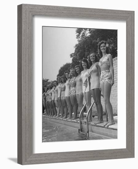 California and Florida Bathing Beauties Participating in a Contest-Peter Stackpole-Framed Photographic Print