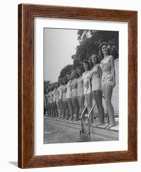 California and Florida Bathing Beauties Participating in a Contest-Peter Stackpole-Framed Photographic Print