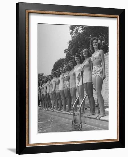 California and Florida Bathing Beauties Participating in a Contest-Peter Stackpole-Framed Photographic Print