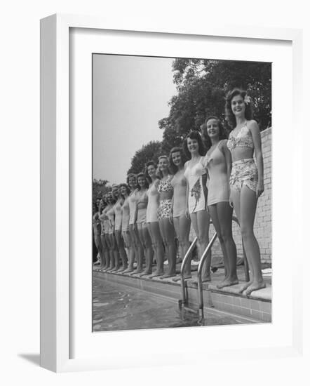 California and Florida Bathing Beauties Participating in a Contest-Peter Stackpole-Framed Photographic Print