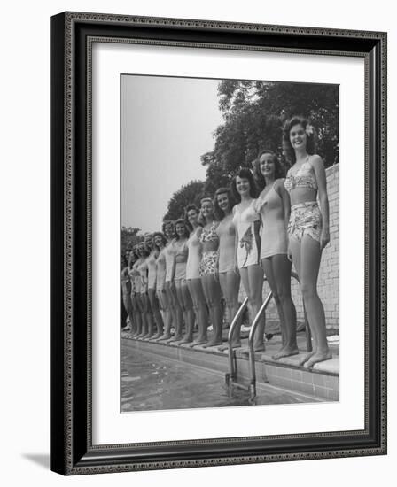 California and Florida Bathing Beauties Participating in a Contest-Peter Stackpole-Framed Photographic Print