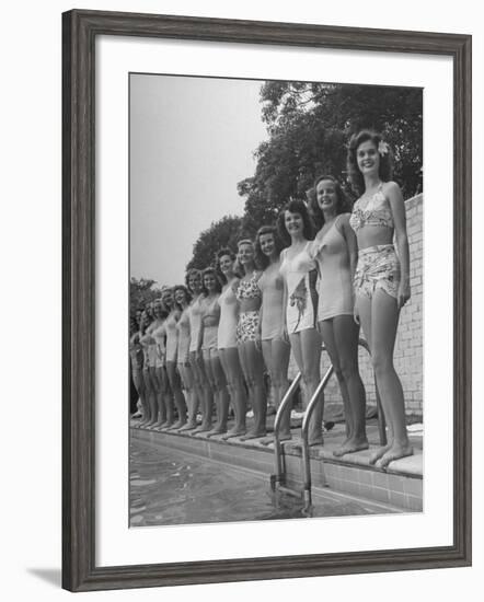 California and Florida Bathing Beauties Participating in a Contest-Peter Stackpole-Framed Photographic Print
