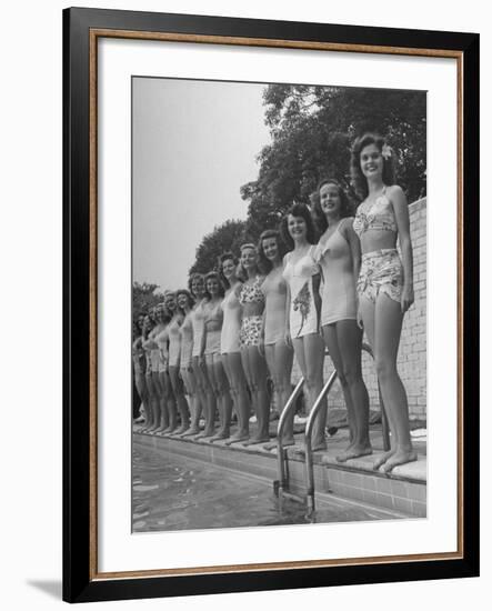 California and Florida Bathing Beauties Participating in a Contest-Peter Stackpole-Framed Photographic Print