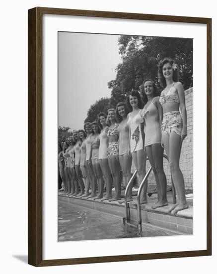 California and Florida Bathing Beauties Participating in a Contest-Peter Stackpole-Framed Photographic Print