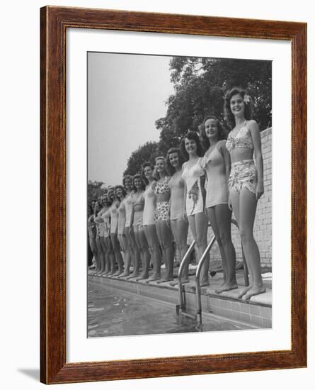 California and Florida Bathing Beauties Participating in a Contest-Peter Stackpole-Framed Photographic Print