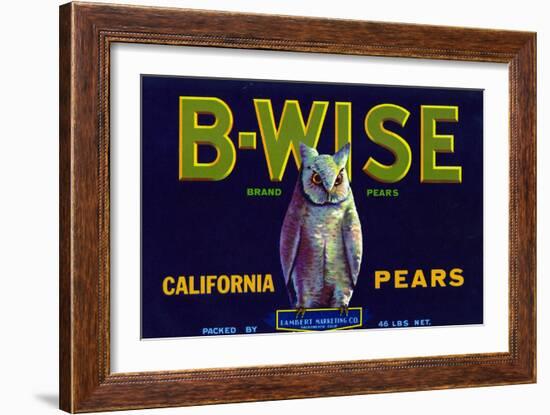 California, B-Wise Brand Pear Label-Lantern Press-Framed Art Print