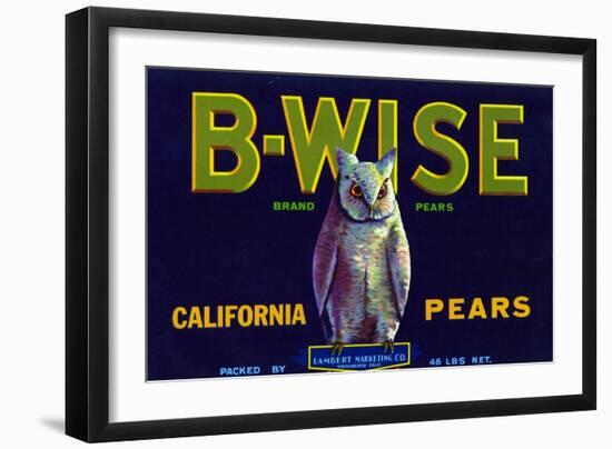 California, B-Wise Brand Pear Label-Lantern Press-Framed Art Print