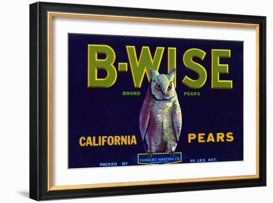 California, B-Wise Brand Pear Label-Lantern Press-Framed Art Print