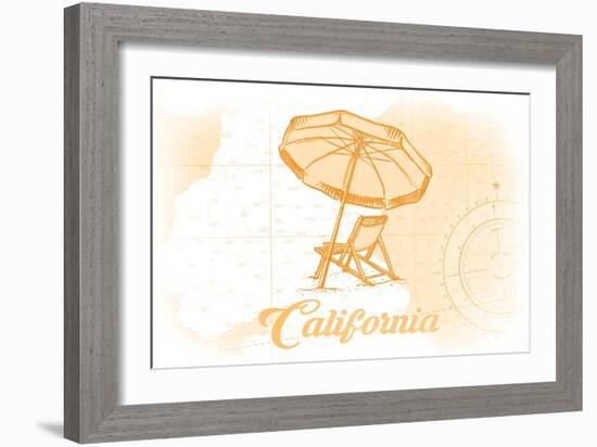 California - Beach Chair and Umbrella - Yellow - Coastal Icon-Lantern Press-Framed Art Print