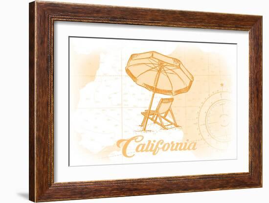 California - Beach Chair and Umbrella - Yellow - Coastal Icon-Lantern Press-Framed Art Print