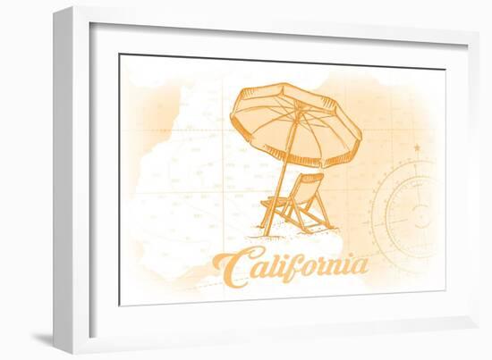 California - Beach Chair and Umbrella - Yellow - Coastal Icon-Lantern Press-Framed Art Print