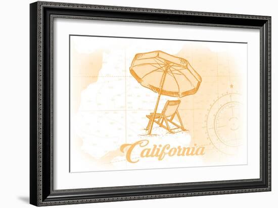 California - Beach Chair and Umbrella - Yellow - Coastal Icon-Lantern Press-Framed Art Print