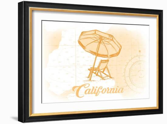 California - Beach Chair and Umbrella - Yellow - Coastal Icon-Lantern Press-Framed Art Print