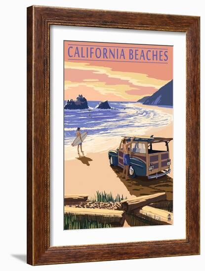 California Beaches - Woody on Beach-Lantern Press-Framed Art Print