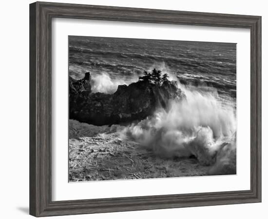 California, Big Sur, Big Wave Crashes Against Rocks and Trees at Julia Pfeiffer Burns State Park-Ann Collins-Framed Photographic Print