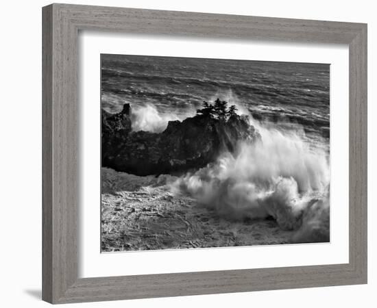 California, Big Sur, Big Wave Crashes Against Rocks and Trees at Julia Pfeiffer Burns State Park-Ann Collins-Framed Photographic Print