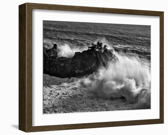 California, Big Sur, Big Wave Crashes Against Rocks and Trees at Julia Pfeiffer Burns State Park-Ann Collins-Framed Photographic Print