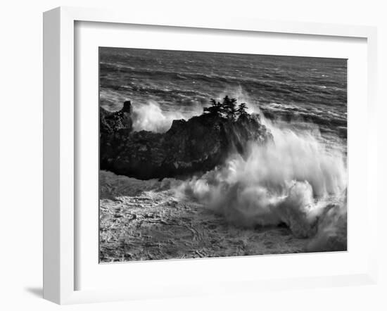 California, Big Sur, Big Wave Crashes Against Rocks and Trees at Julia Pfeiffer Burns State Park-Ann Collins-Framed Photographic Print