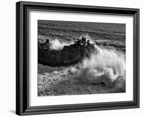 California, Big Sur, Big Wave Crashes Against Rocks and Trees at Julia Pfeiffer Burns State Park-Ann Collins-Framed Photographic Print