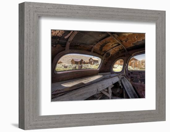 California, Bodie State Historic Park. Inside Abandoned Car Looking Out-Jaynes Gallery-Framed Photographic Print