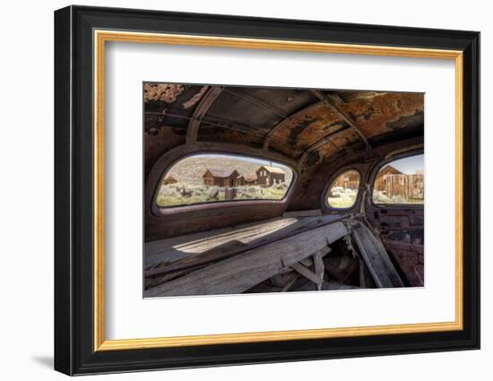 California, Bodie State Historic Park. Inside Abandoned Car Looking Out-Jaynes Gallery-Framed Photographic Print