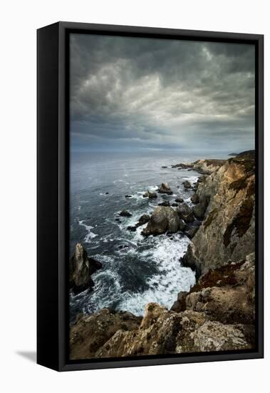 California. Clouds Approaching Cliffs and Surging Waves at Bodega Head, Sonoma Coast State Beach-Judith Zimmerman-Framed Premier Image Canvas