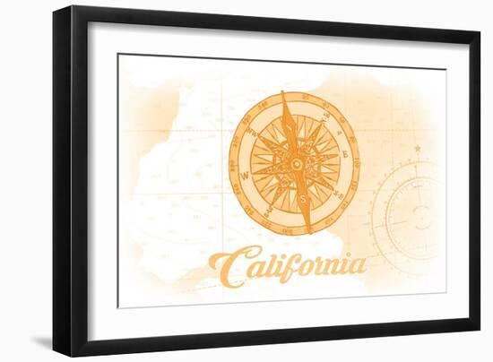 California - Compass - Yellow - Coastal Icon-Lantern Press-Framed Art Print