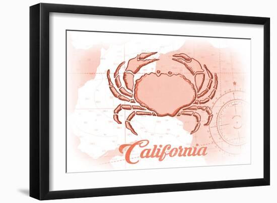 California - Crab - Coral - Coastal Icon-Lantern Press-Framed Art Print