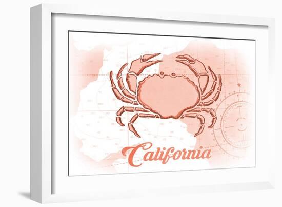 California - Crab - Coral - Coastal Icon-Lantern Press-Framed Art Print