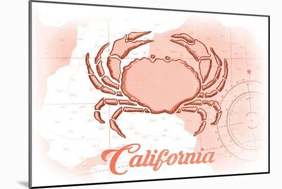 California - Crab - Coral - Coastal Icon-Lantern Press-Mounted Art Print