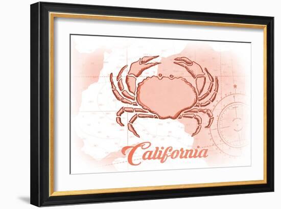 California - Crab - Coral - Coastal Icon-Lantern Press-Framed Art Print