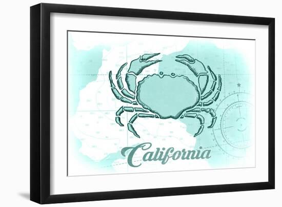 California - Crab - Teal - Coastal Icon-Lantern Press-Framed Art Print