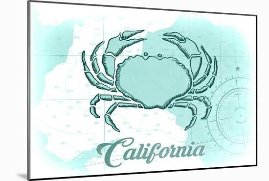 California - Crab - Teal - Coastal Icon-Lantern Press-Mounted Art Print