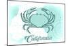 California - Crab - Teal - Coastal Icon-Lantern Press-Mounted Art Print