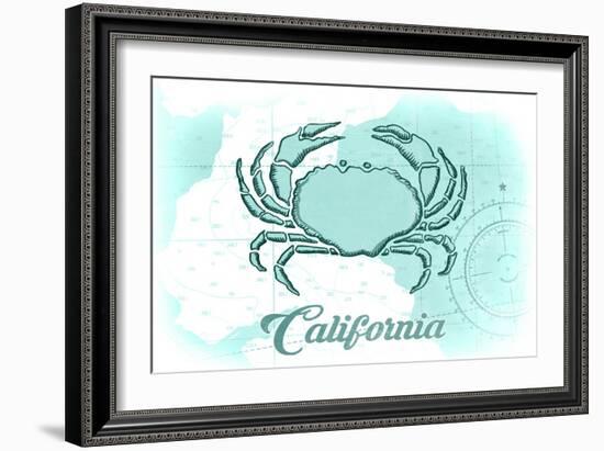 California - Crab - Teal - Coastal Icon-Lantern Press-Framed Art Print