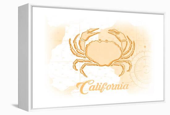 California - Crab - Yellow - Coastal Icon-Lantern Press-Framed Stretched Canvas
