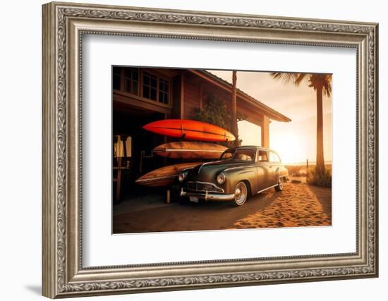 California Dreaming - Vintage Car Sunset Beach-Philippe HUGONNARD-Framed Photographic Print